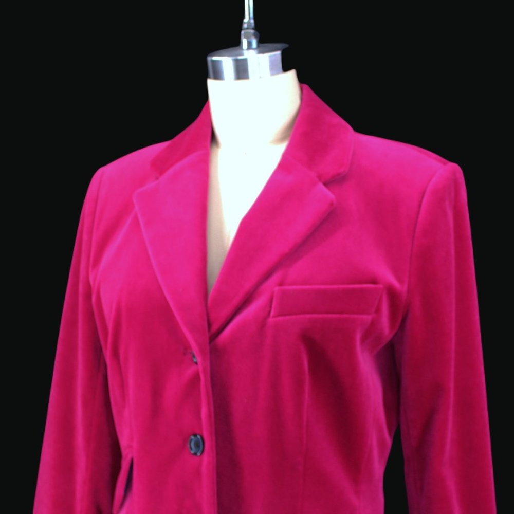 J Peterman Velvet Jacket Riding Coat Long 3 Button Equestrian Tailored Fuschia - Picture 3 of 9